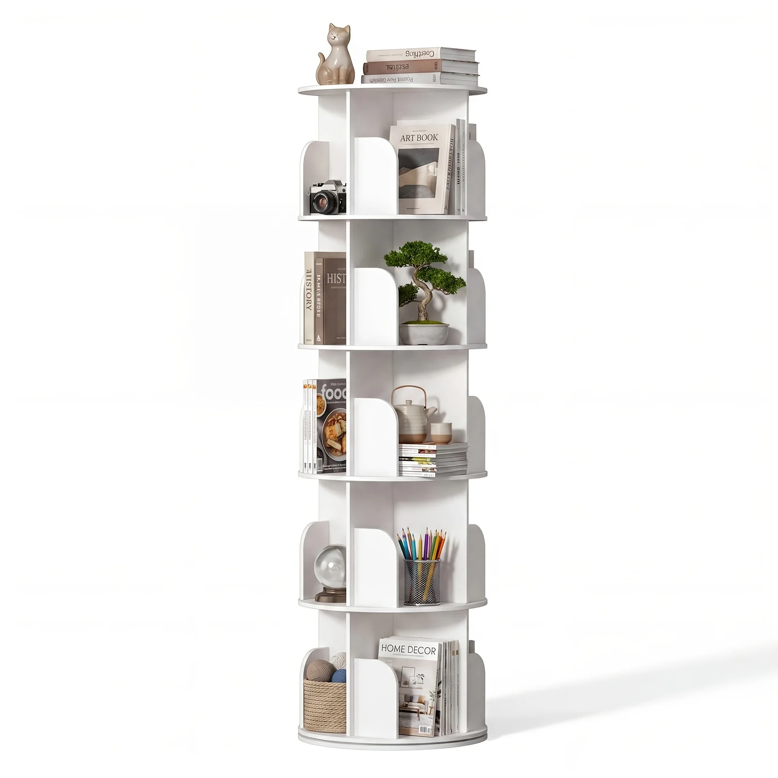 3/4/5 Tier Rotating Bookshelf, 360 Spinning Bookcase for Small Spaces, Vertical Corner Storage Organizer Display Rack for Bedro