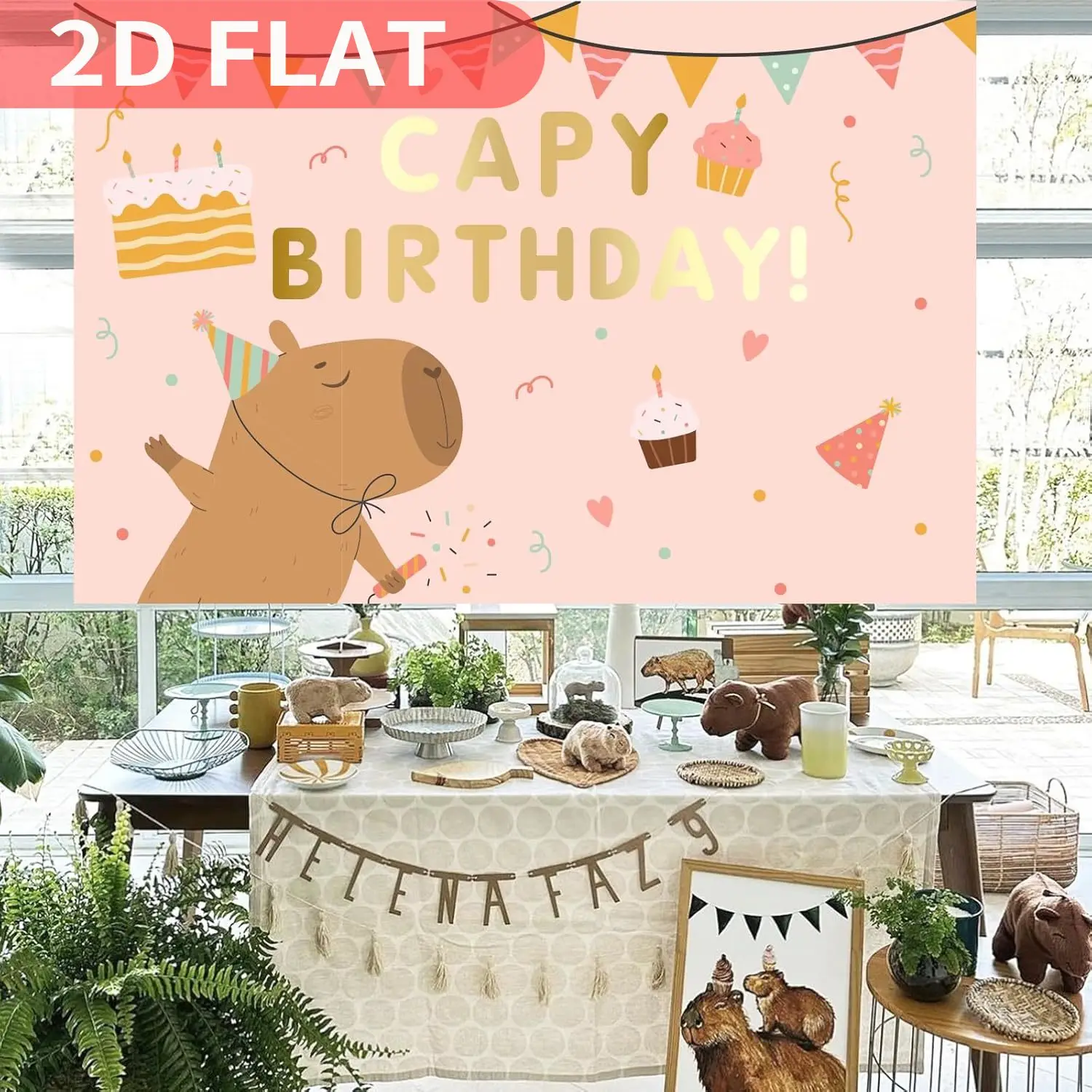 1 telón de fondo de cumpleaños con tema de Capy rosa, póster de fondo de capibara de dibujos animados para cumpleaños, diseño festivo, decoración de fiesta de cumpleaños