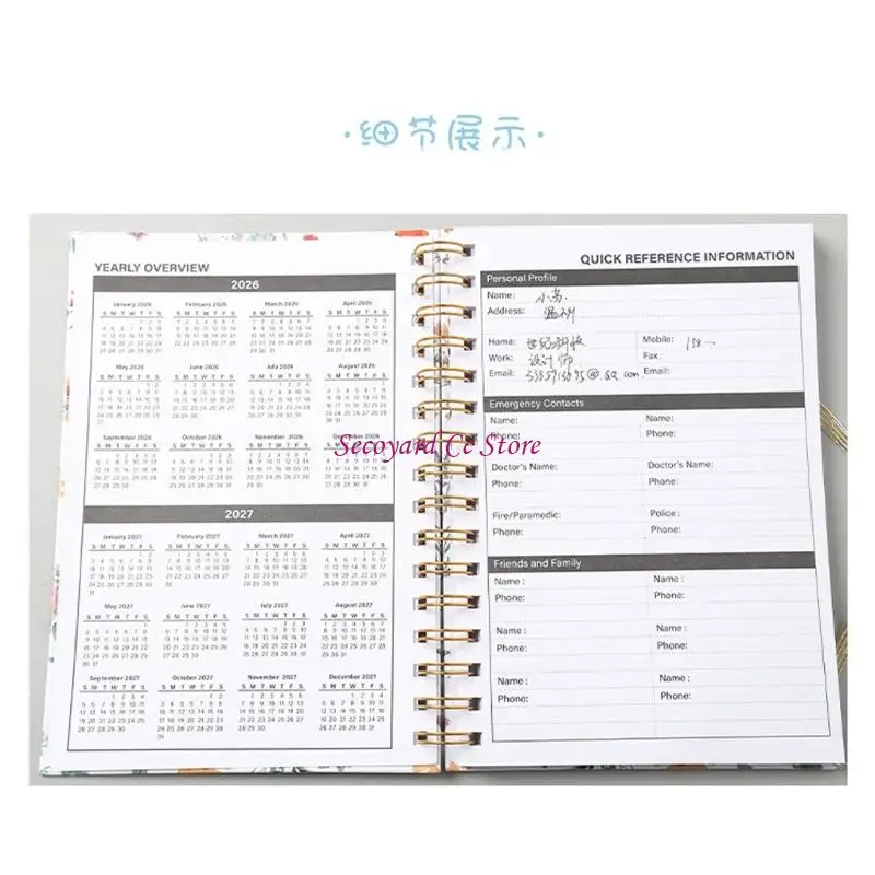 N3UC Paper Planner Notebook 2026 with Wirebound Binding and Floral Cover for Desk Planning, Meeting Note and Study Use