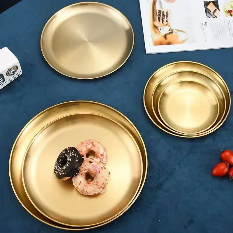 Stainless Steel Metal Plate, Circular Spray Bone Plate, High-quality Shallow Tray, Gold and Silver Pulp Tableware