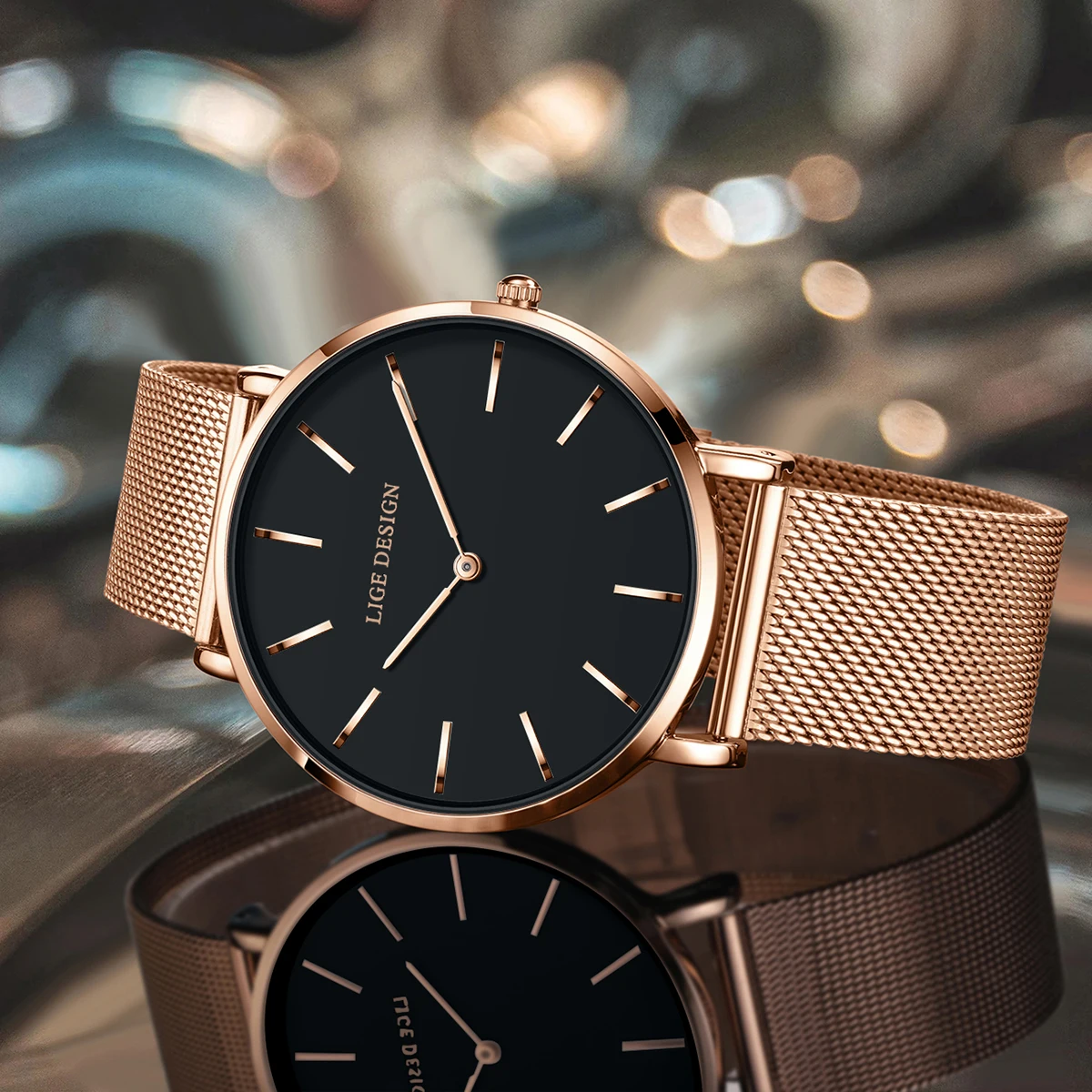LIGE Design Original Quartz Man Watch Fashion Luxury Ultra Thin Simple Casual Sport Waterproof Mesh Stainless Steel Band Watches