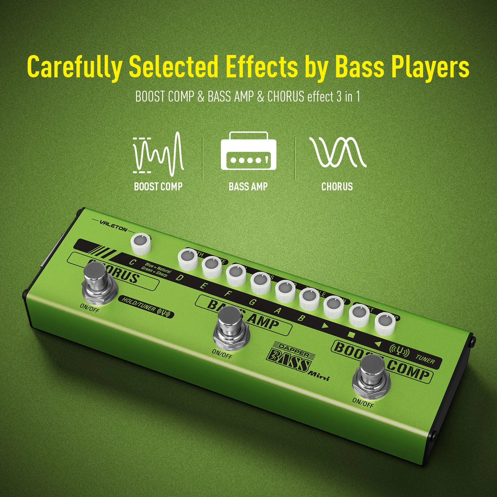 Valeton Dapper Bass Mini Stage Session Gigging practice Analog Amp Boost Comp Chorus  Bass Multi-Effects Pedal MES-2