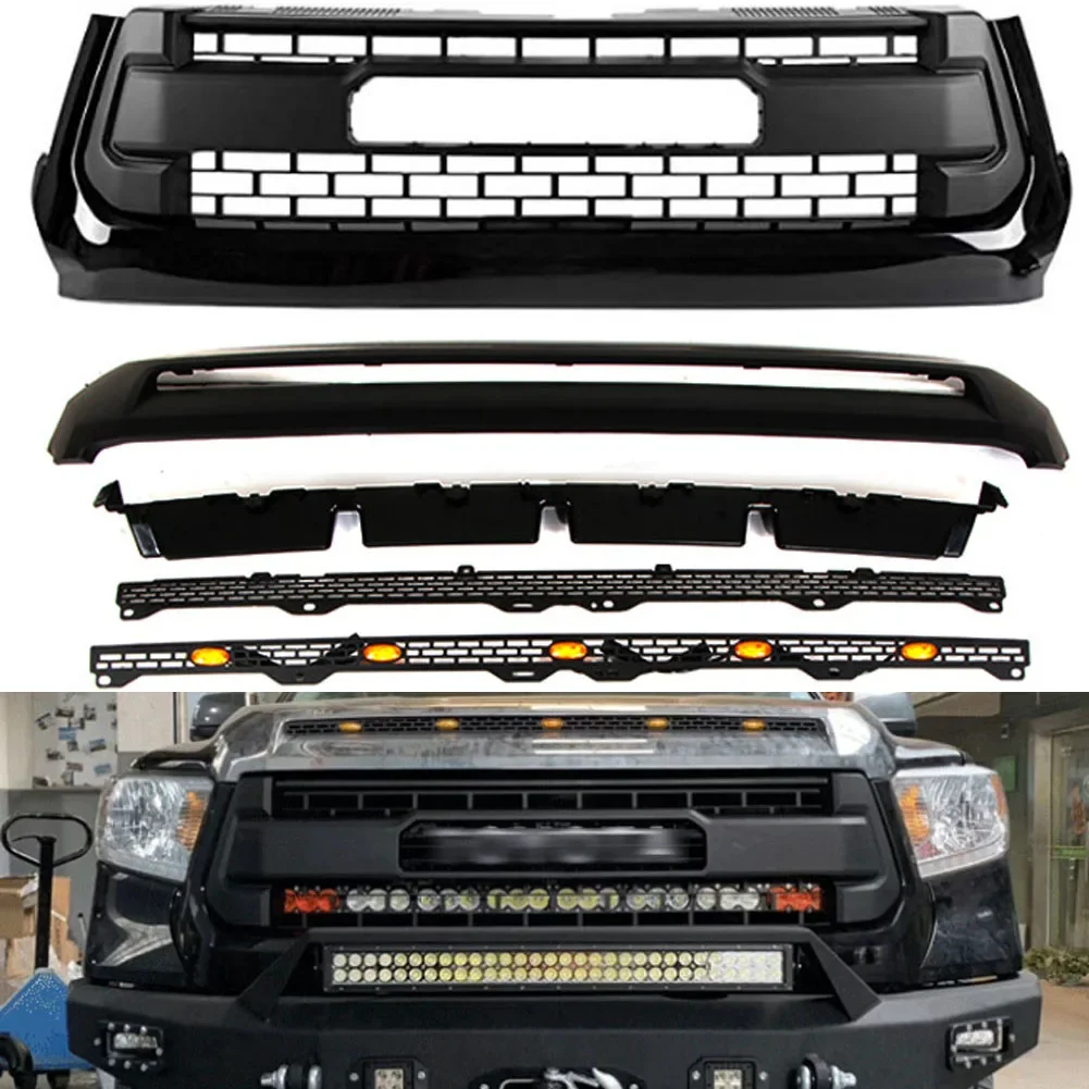 Auto Parts Front Bumper Grille With LED Lights Modified Accessories Racing grilL and hood Fit for Toyota Tundra 2014-2019