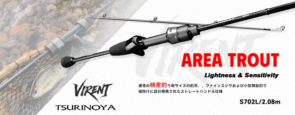 TSURINOYA Forellen-Angelrute Gewicht 65g VIRENT 1,8m 1,95m 2,10m UL L Action RF FUJI Guide Tubular-Spitze Spinning Casting Carbonrute – Detail 1
