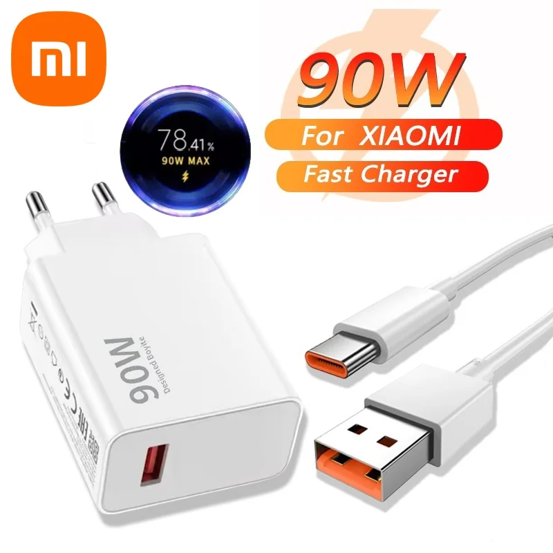 Быстрое зарядное устройство Xiaomi 90 Вт для 17 15 14 13 12 Ultra Redmi Note 12T Pro Turbo Quick Charge USB-кабель типа
