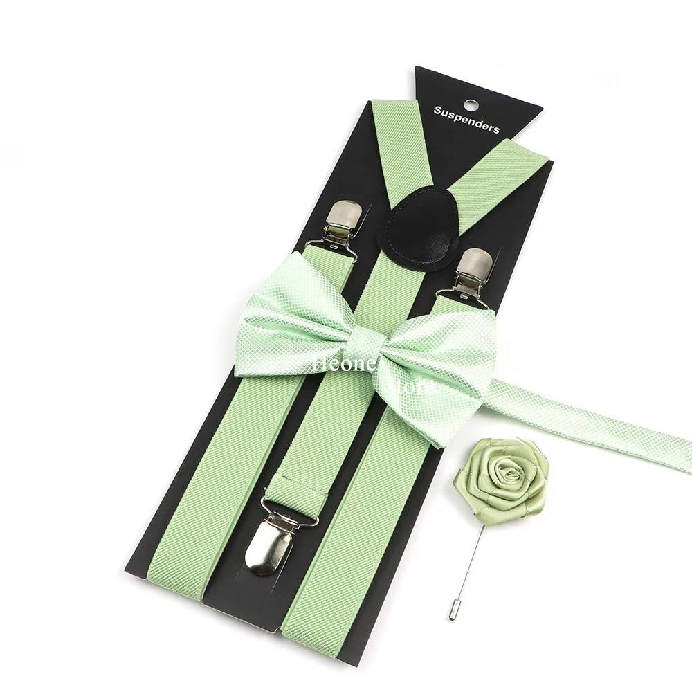 Sage Green Suspender Bowtie Brooch Set