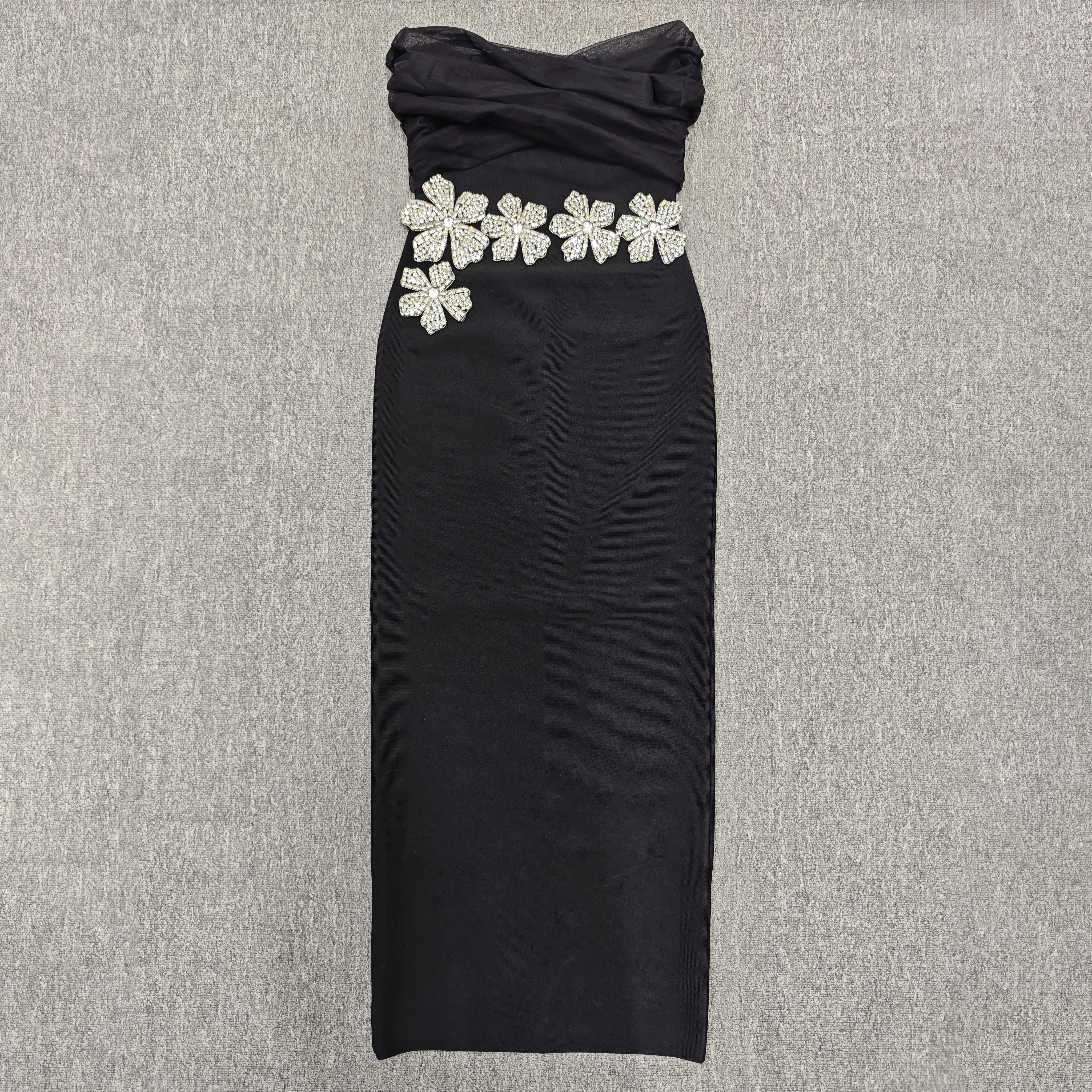 

New Women's Clothing Elegant Fashionable Mesh Floral Embroidery Diamond Trim Green Wrap Dress Birthday Party Dresses For Women