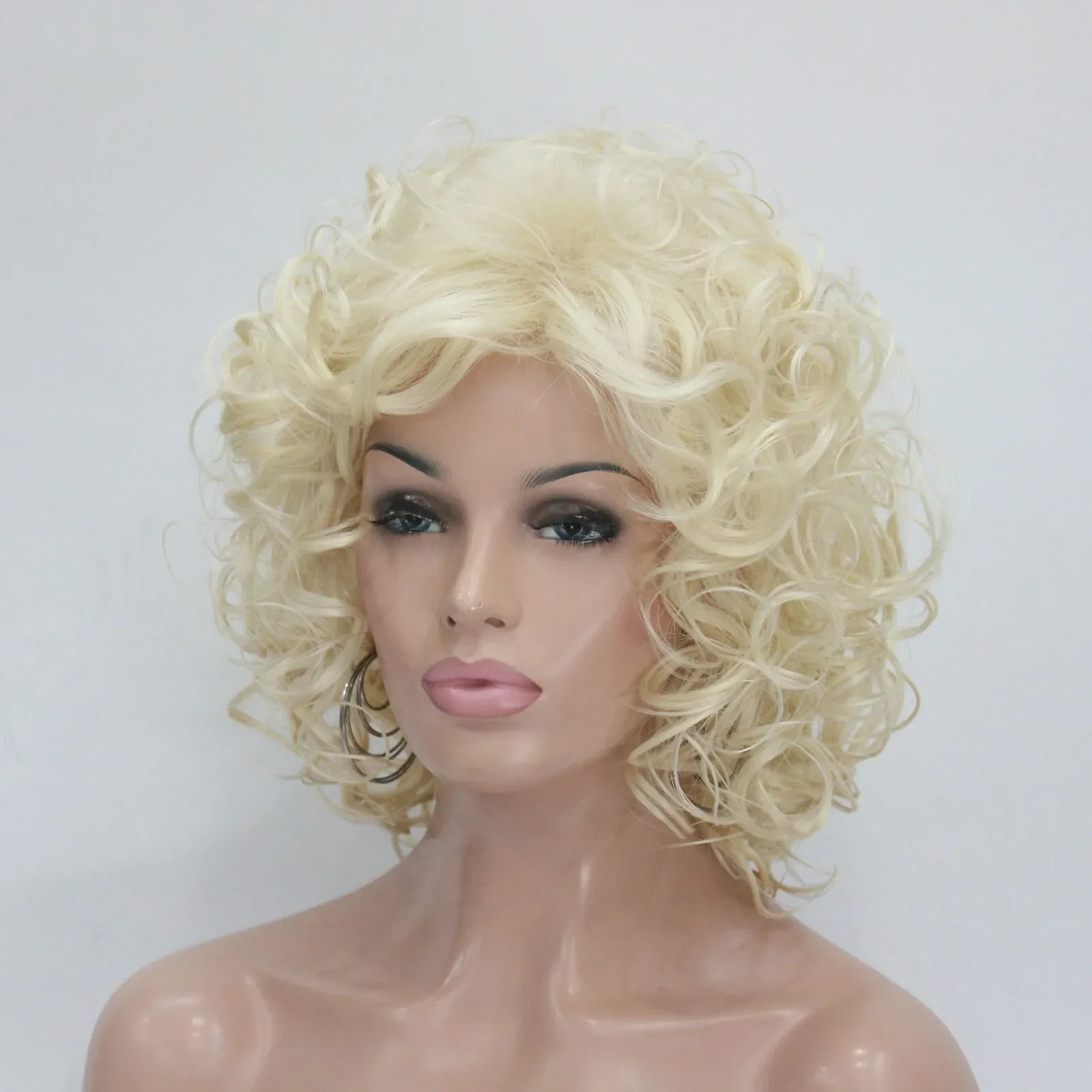 Moda 40cm długości blond kręcone damskie Cosplay syntetyczne włosy peruka