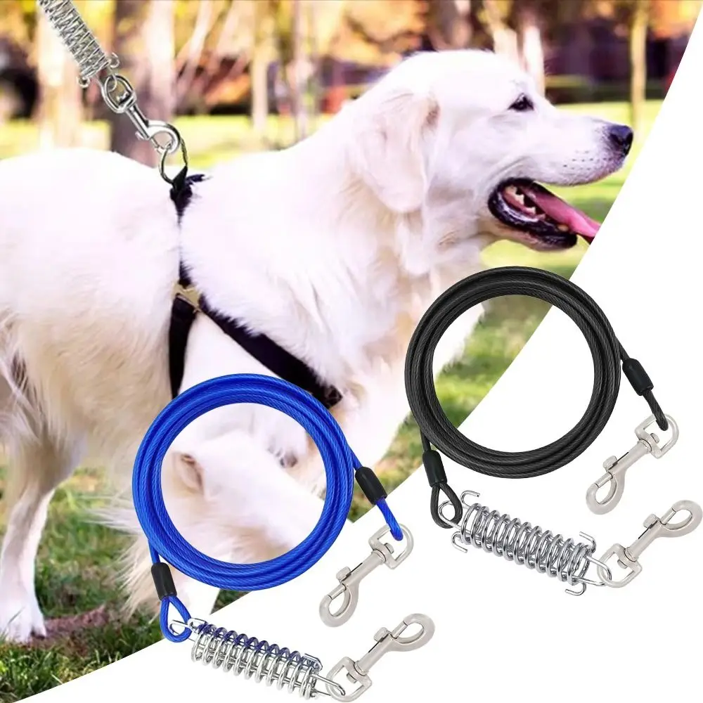 

Durable Flexible Double Head Pet Wire Rope Heavy-Duty with Spring Dog Tie Out Cable Steel Buckle 3M Long Leash Outdoor