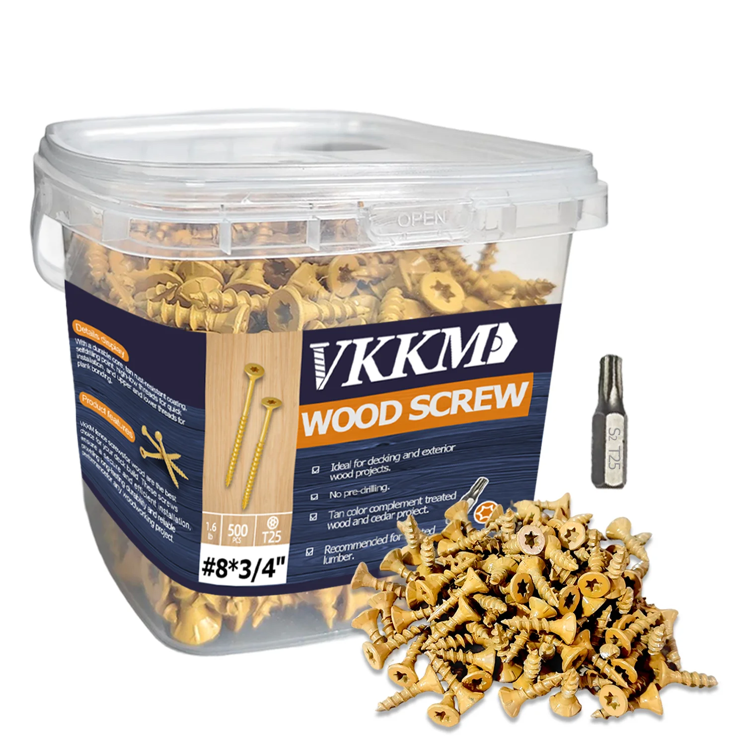 

350/400/500 Pieces of VKKM #8 Yellow Deck Screws, Rose Groove Wood Screws, Rust-proof Self-tapping Screws, with T25Head Supplied