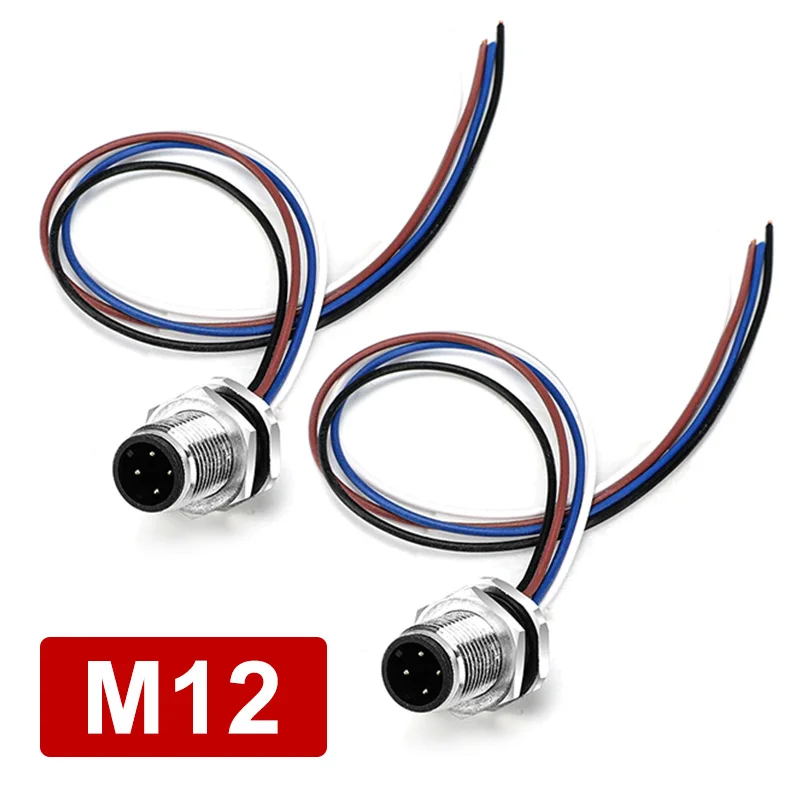 

M12 Open 12mm/16mm Panel Mount Plug Waterproof 4 5 8 12 Pin Cable Connector Male Female Aviation Socket with 20CM Wire IP68