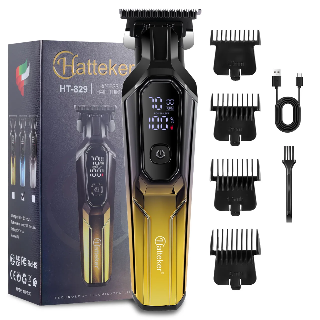 

Hatteker Portable Beard Clipper for Men USB Rechargeable Powerful Electric Razor Display Digital Shaving Machine