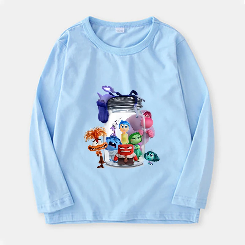 Disney Inside Outs Kids Long Sleeve Sweatshirt Movie Cartoon Print Thin Clothes Cotton Child\'s O Neck Tops Birthday Gift