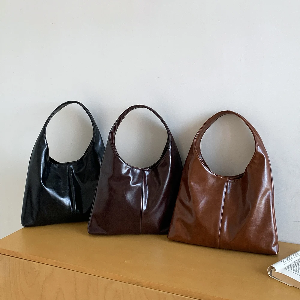 

Women's 2026 Soft Pu One Shoulder Bag Glossy Solid Color High Grade Vintage Buckle Underarm Bags Commute All-Match Handbags