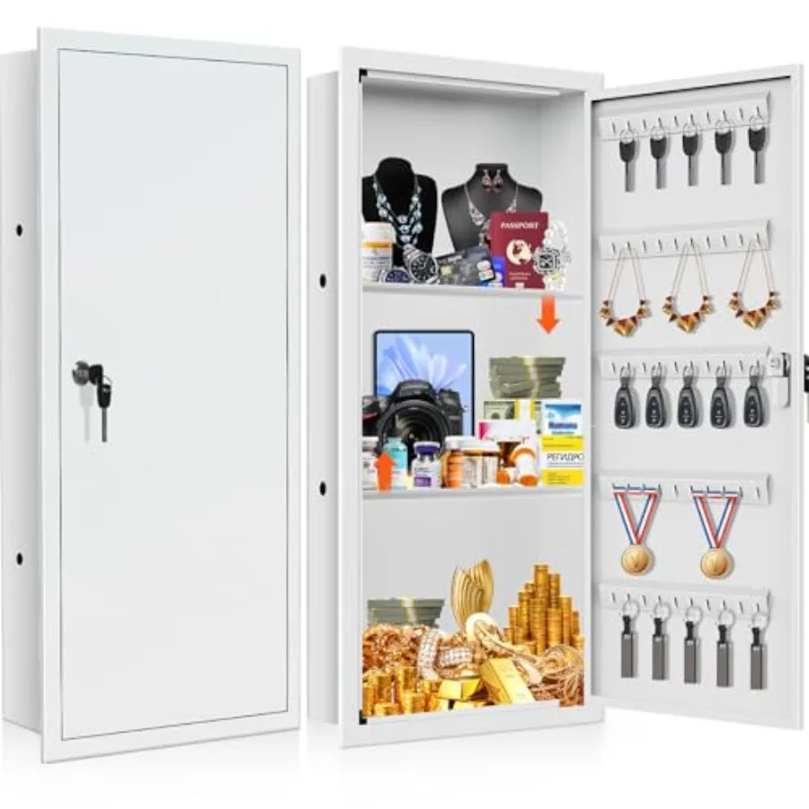 

Настенный сейф высотой 29,53 дюйма между стойками, запираемый, скрытый, с крючками для ключей, для ювелирных изделий, денег, медикаментов