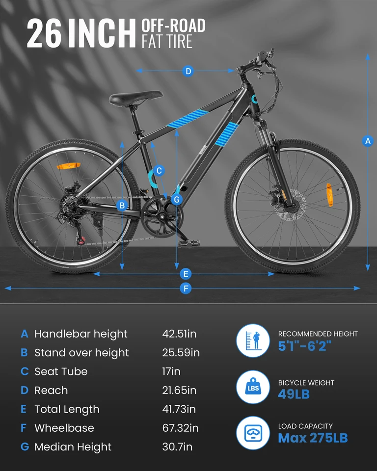 GYROOR Electric Bike for Adults 550W Motor 48V Removable Battery 20MPH Max Speed City & Light Off-Road Classic 2 E-Bike with Lock image 7