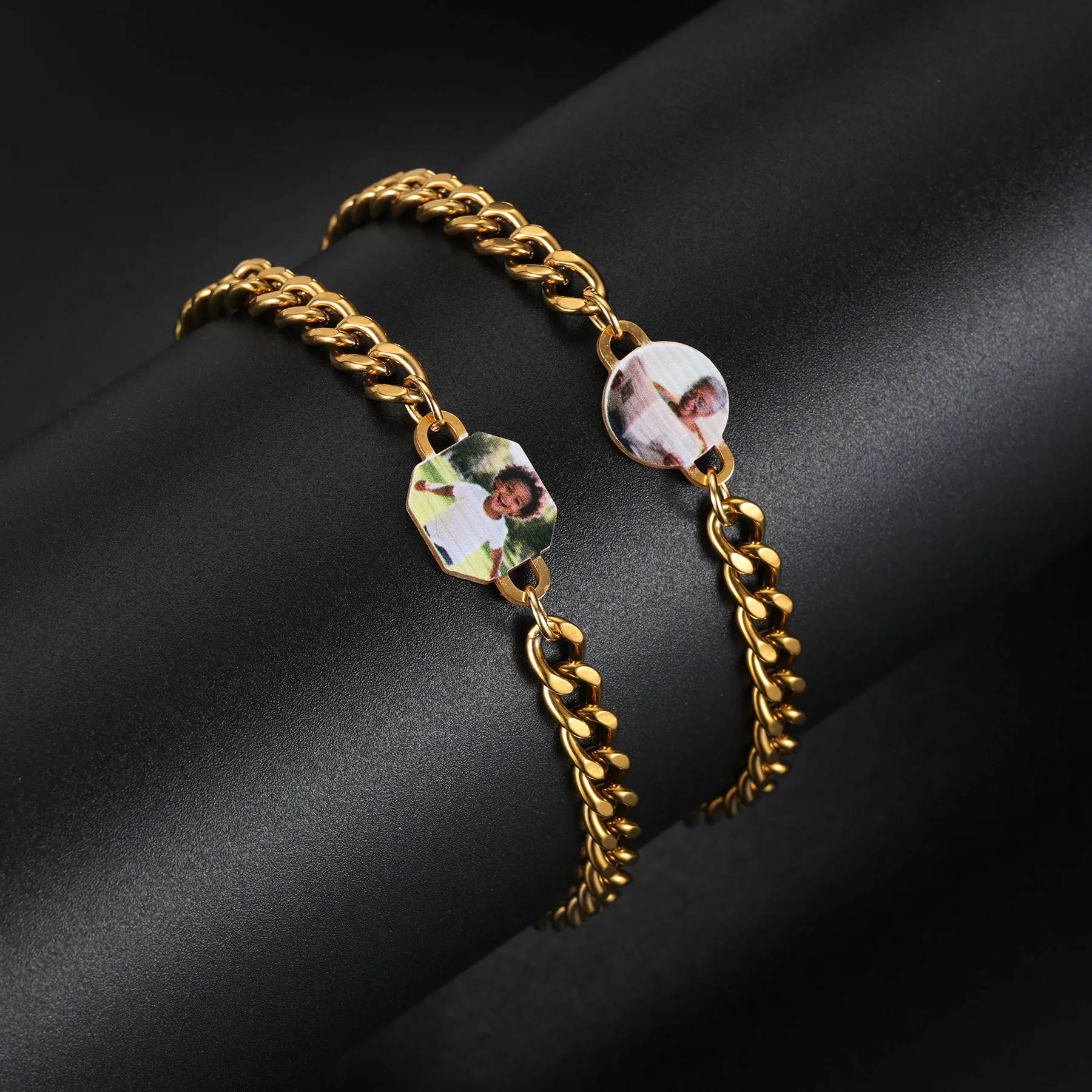 Customized Colorful Photo Bracelet Women Men Stainless Steel Custom Color Picture Couples Bracelet 5mm Cuban Chain Jewelry Gift