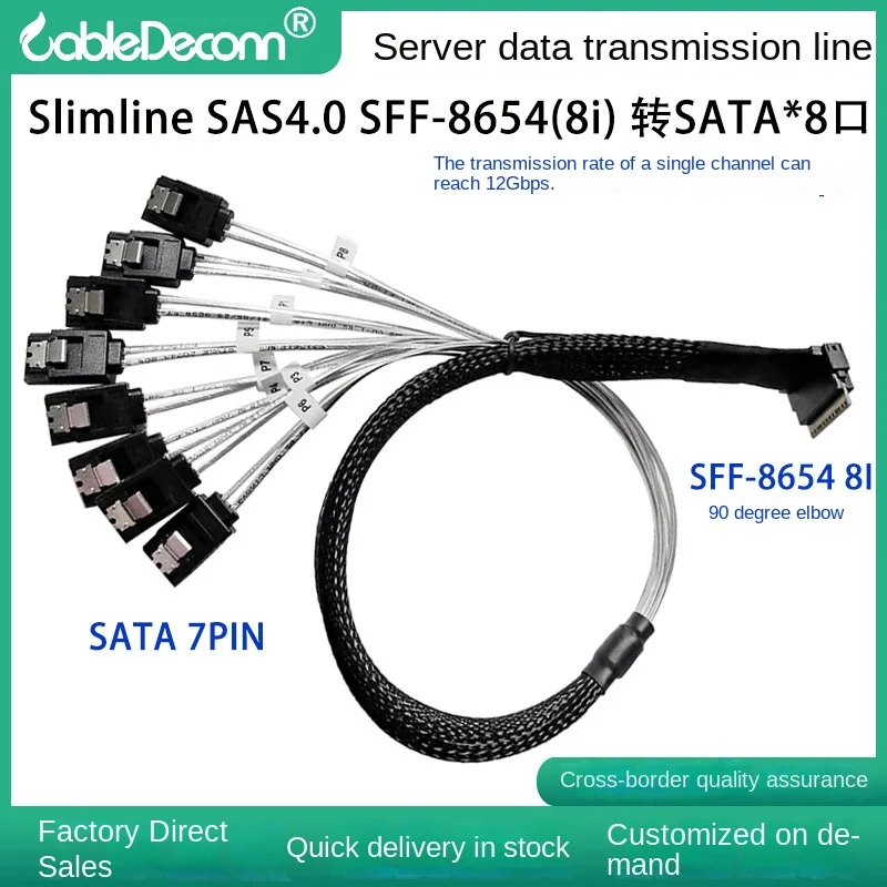 

Slimline SAS4.0 SFF-8654 (8i) to SATA * 8-port computer server adapter cable