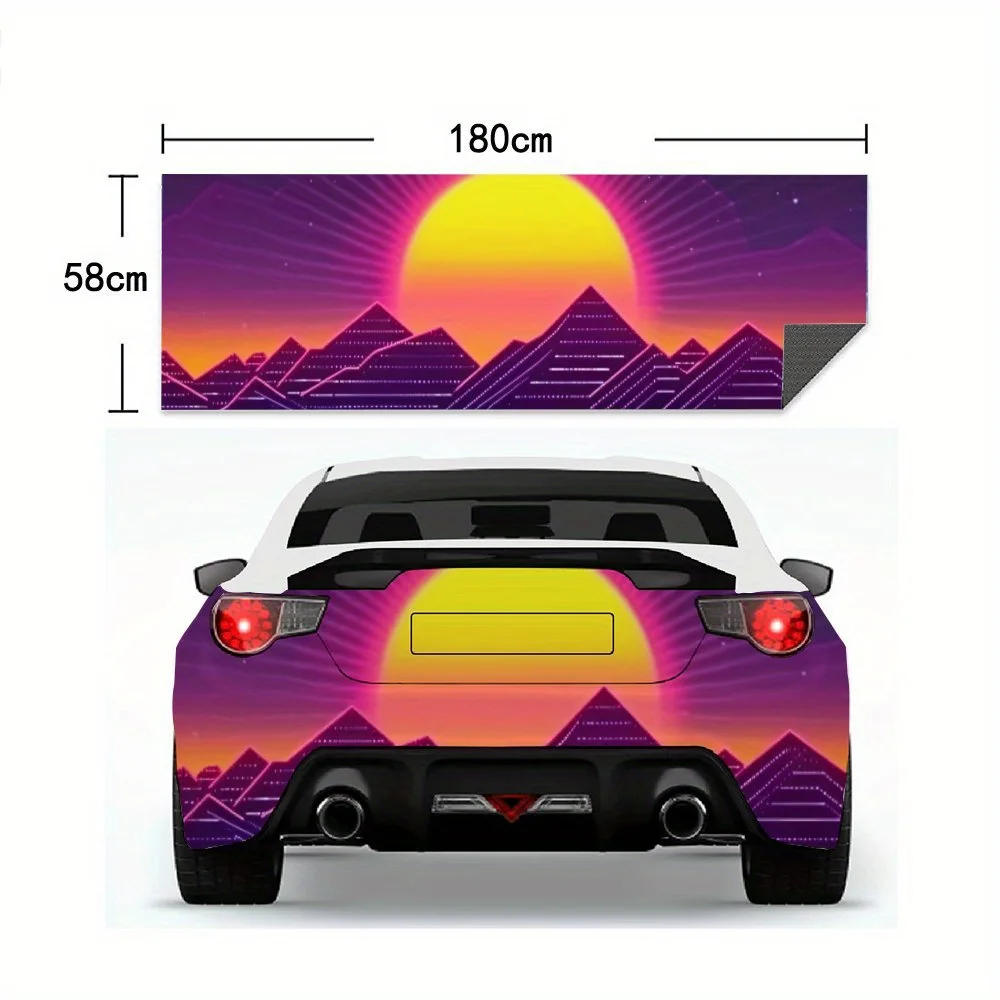 ملصق سيارة Retro Sci - Fi Sunset ملصق فينيل لخلف السيارة، ملصقات فينيل ذاتية اللصق مقاومة للماء لذيل السيارة والمصد، De