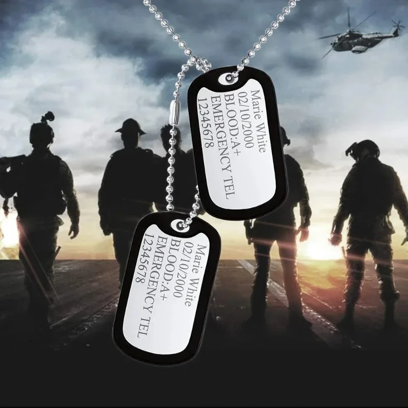 Stainless Steel Dog Tag Pendants Military Set Men\'s Personalized Necklaces Tags Style Ball Chain Silencing Ring Jewelry Necklace