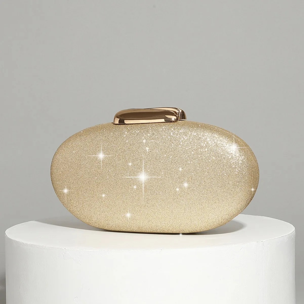 Sparkling Glitter Oval Goose Egg Clutch Bag Niche Design Light Luxury Celebrity Box Dinner Bag
