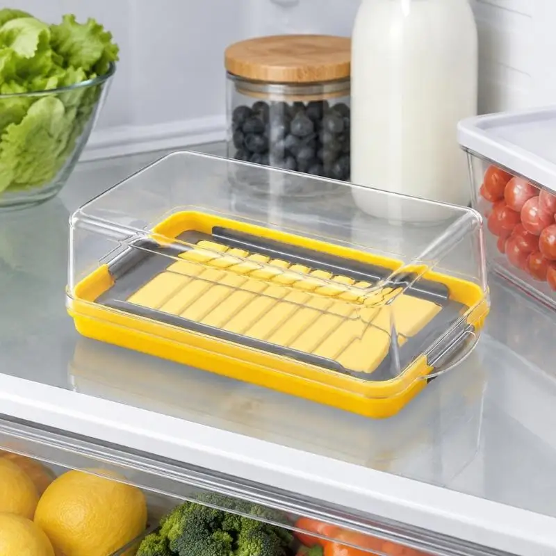Butter Cutter Storage Container with Integrated Cutting Guide, See-Through Lid, and Fork for Consistent Slices, Y5GB
