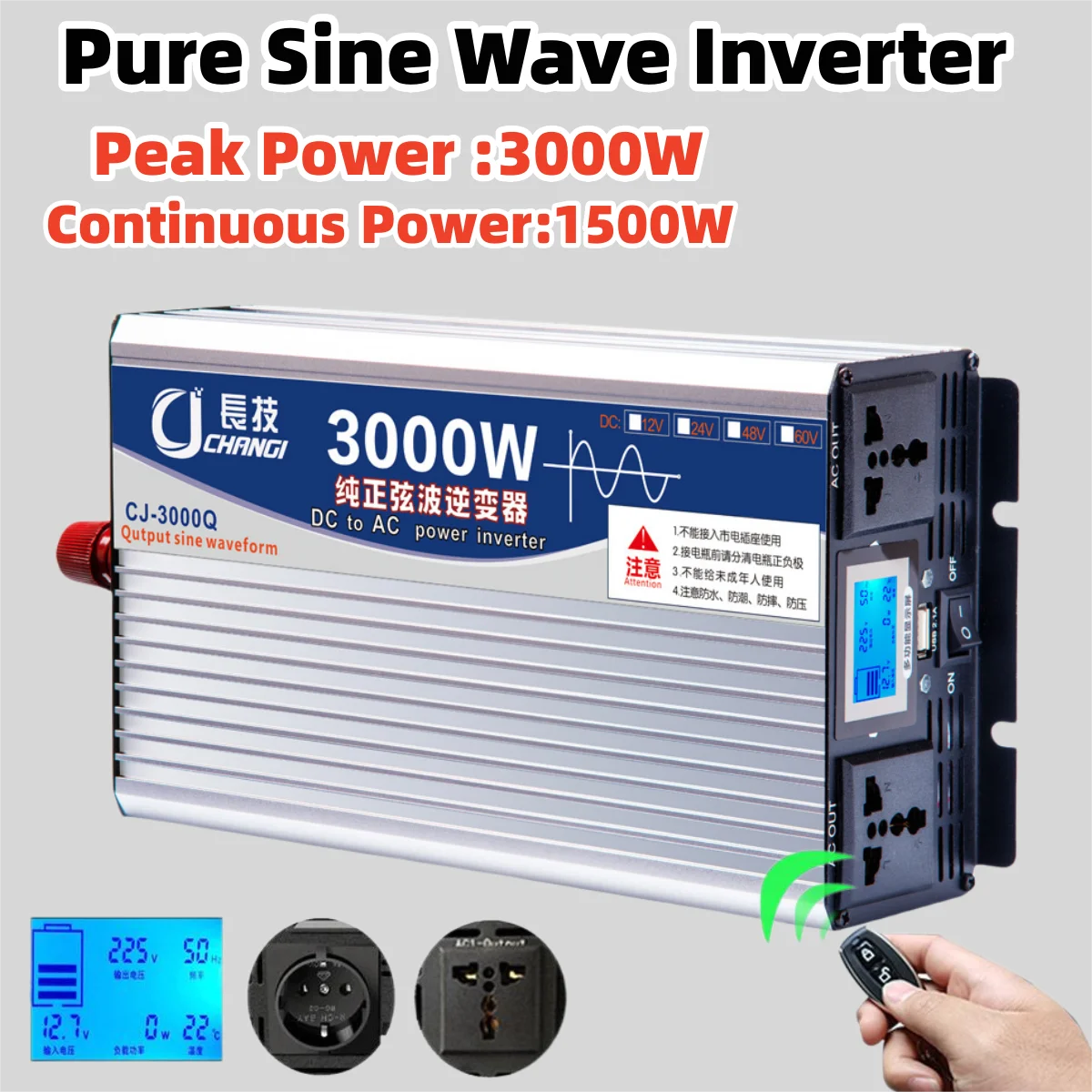 3000W 1500W Car Portable Power Bank Converter Solar Inverter Pure Sine Wave Inverter DC 12v To AC 220V Inverter Power Converter