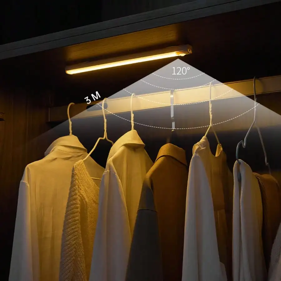 شريط إضاءة الخزانة بمستشعر تلقائي - إضاءة قابلة لإعادة الشحن عبر USB لعرض النبيذ في المطبخ، وديكور المدخل والدرج