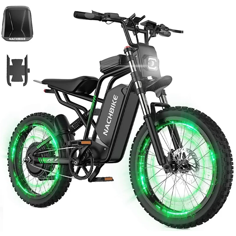 NACHBIKE R1 2000W Electric Dirt Bike 40MPH Electric Bike 60V25Ah Battery Max 50Miles Dual Hydraulic Brake Full Suspensions Ebike