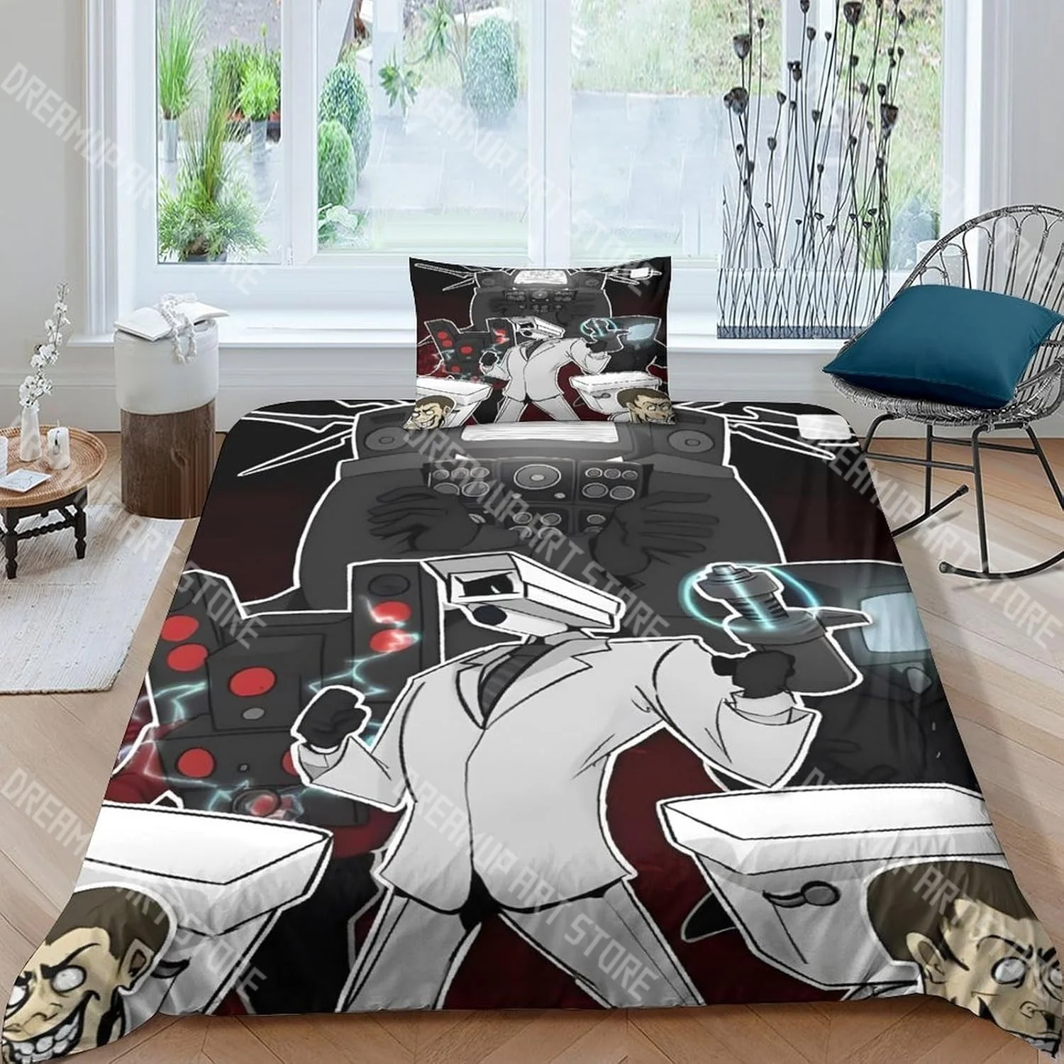 Fashion Skibidi Toilet Game Arale Bedding Set Single Twin Full Queen King Size Bed Set Kids Bedroom Duvetcover Sets Bed Sheet