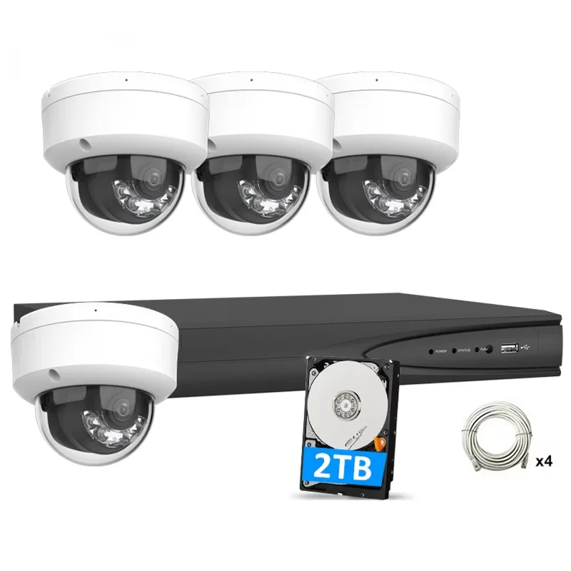 

4CH 8MP Security System 4 Pcs 8MP POE IP Dome Camera Dual Light IP67 4CH 12MP NVR WDR Motion Detection Built in Mic