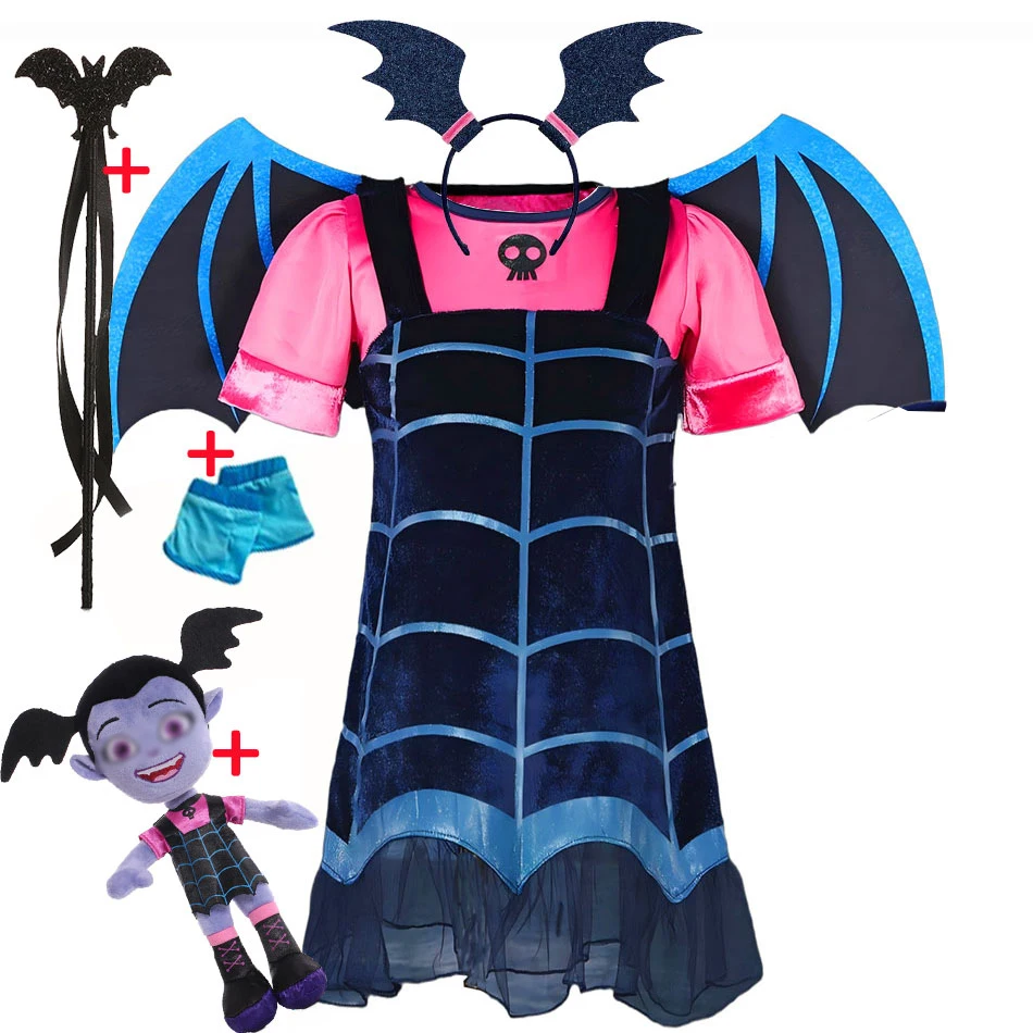 Girls Junior TV Series Heroine Vampire Inspired Dress with Wings Little Vampire Kid Costume Play Bat Design Halloween Apparel