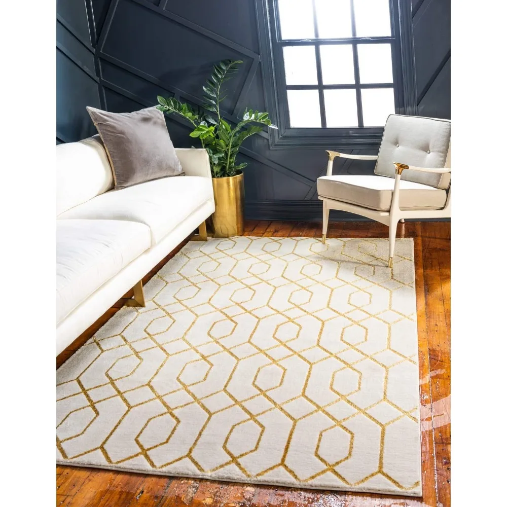 

Marilyn Monroe Glam Collection Area Rug - Trellis (5' 3' x 8' Rectangle, White Gold/ Gold)