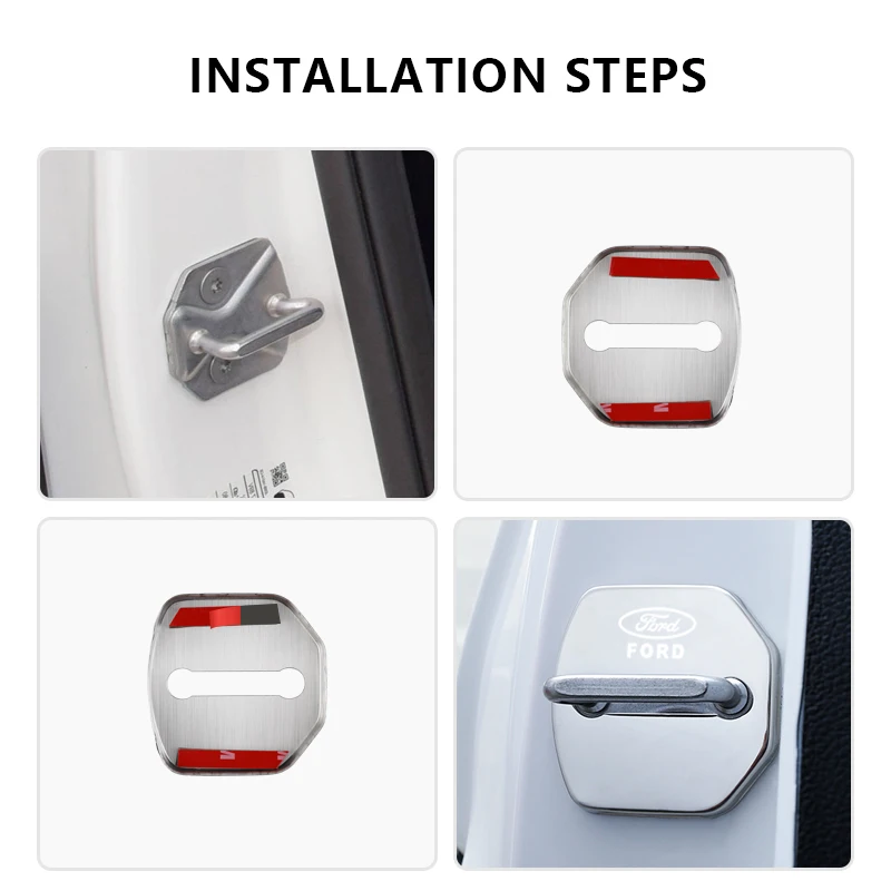 4PCS Car Door Lock Cover Stainless Steel Protection Accessories For Ford Focus Fiesta Puma Ranger Kuga MK7  MAX