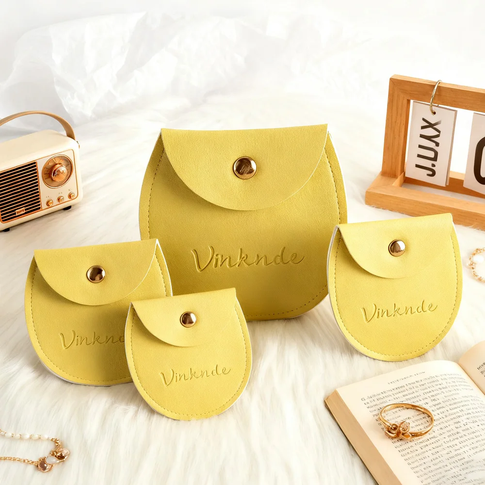 

Customized PU Leather Mini Packing Bag Ring Earring Necklace Snap Button Jewelry Pouch With Logo Wedding Christmas Organizer