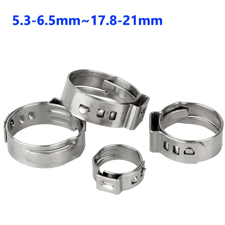 304 Stainless Steel Single Ear Stepless Hose Clamps 5.3mm-21mm for Automotive Plumbing Fuel Line Hardware Fasteners