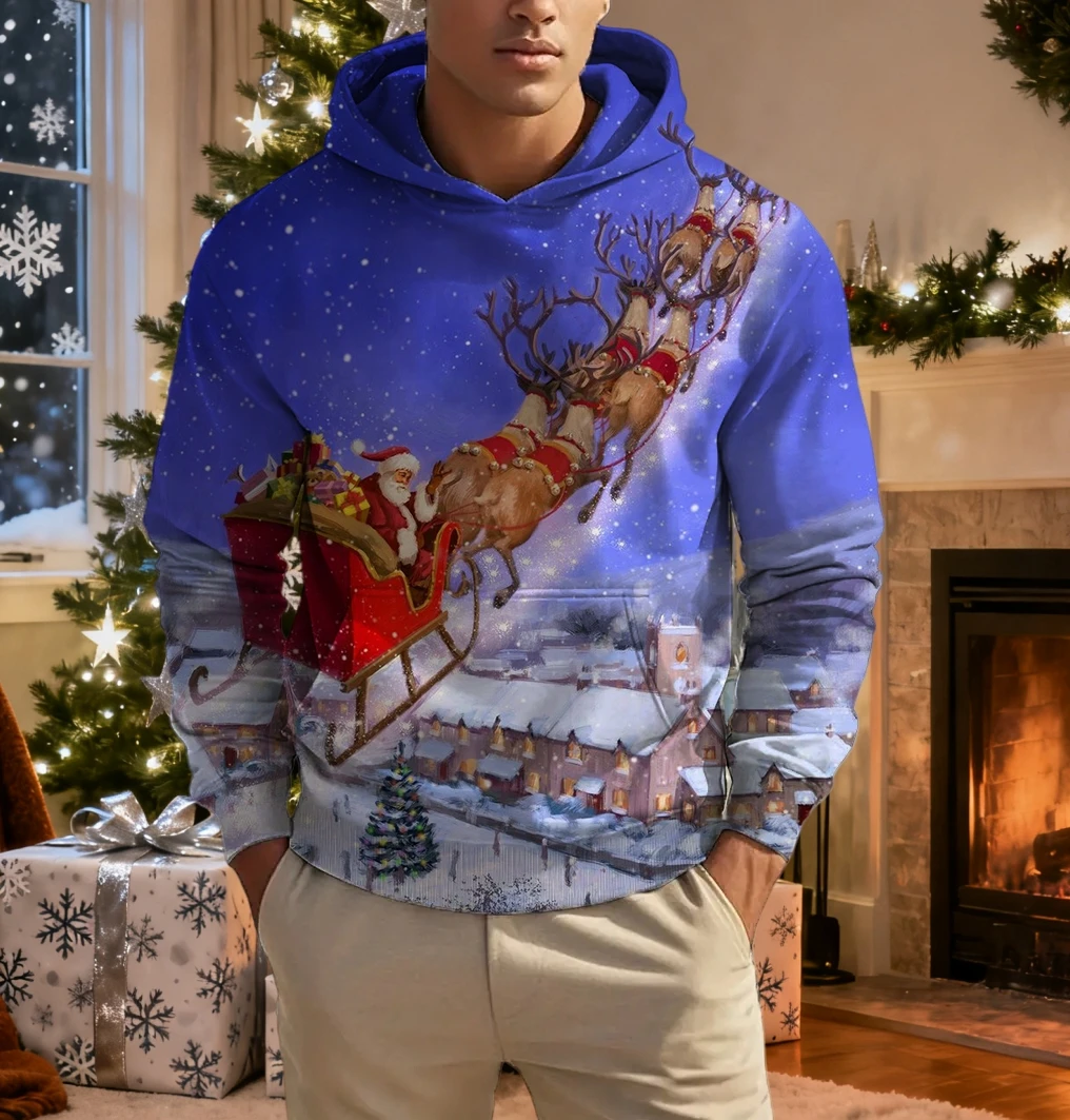 الرجال عيد الميلاد الرنة طباعة هوديي الحيوان الكرتون نمط البلوز عارضة لطيف البلوز المتضخم المتناثرة للجنسين الملابس #6