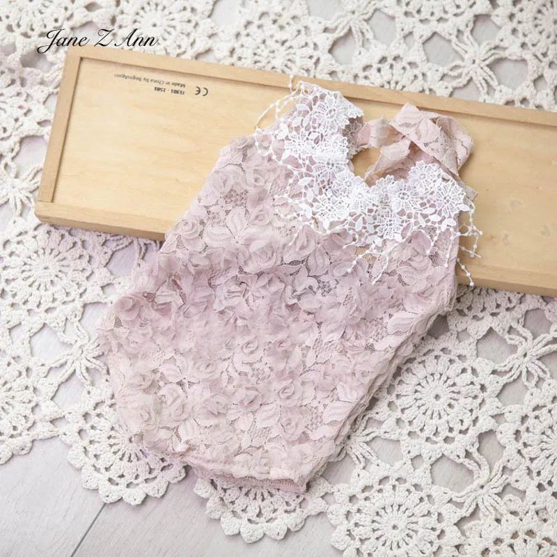 Newborn Photography Clothing Props Full Moon 100 Days Baby girl pink lace hat +bodysuit Studio Photo princess Clothes