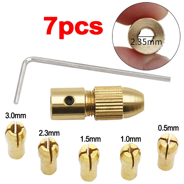 7Pcs  Mini Drilling Tool Drill Folder Copper Cap For Rotary Power Tools0.5-3mm Electric Drill Bit Kit Chuck Adapter Collet