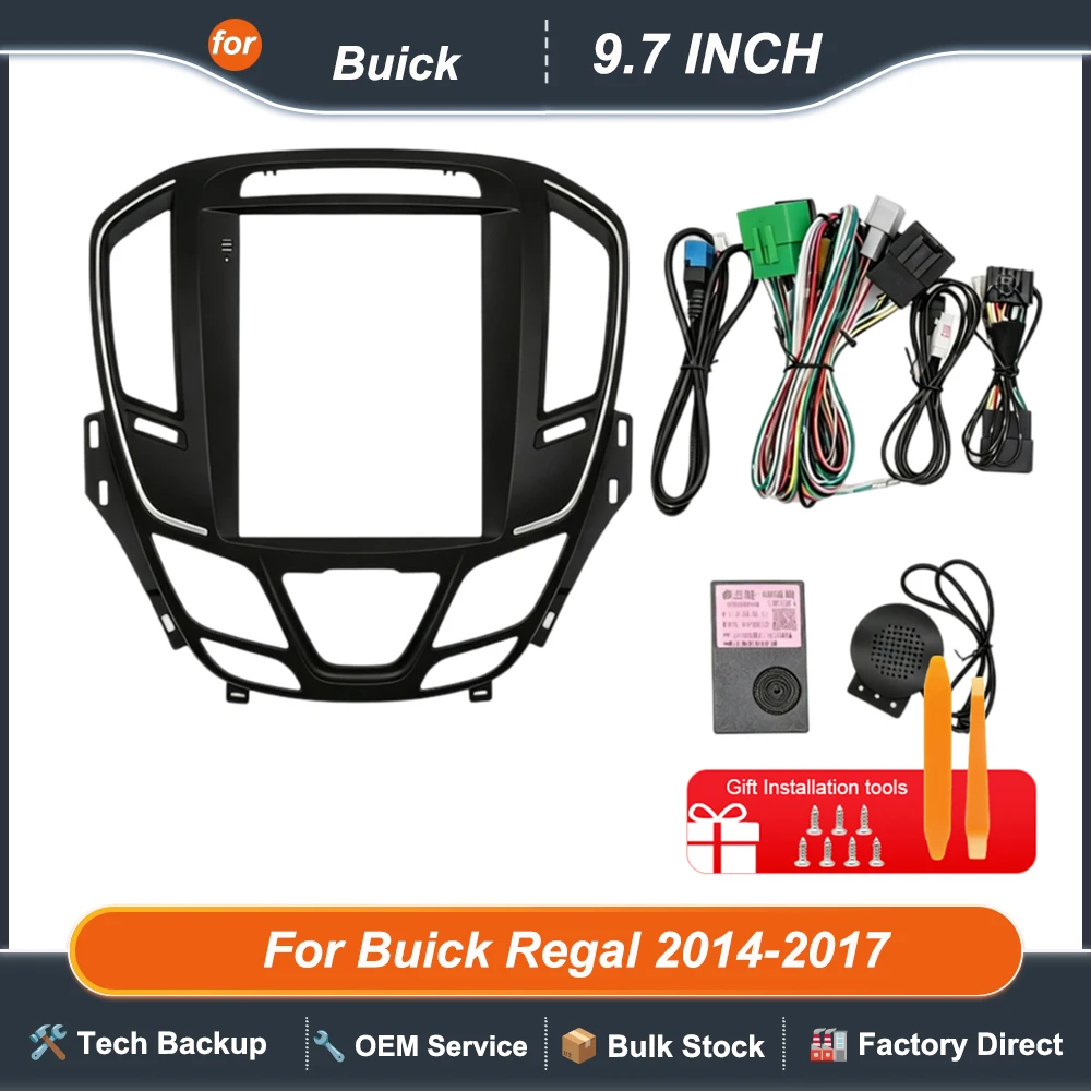For Buick Regal 2014-2017 High Trim 9.7 Inch Black Radio Fascia Dashboard Screen Mounting Frame Optional Wiring Harness Kit