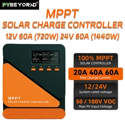 PVBEYORND MPPT 20A 40A 60A Solar Charge Controller 12V 24V MPPT Solar Controller Solar Panel Smart Regulator Support Lifepo4