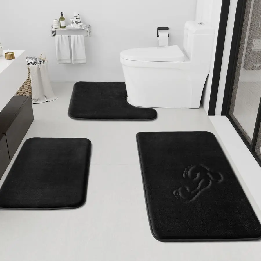 

Bathroom Rugs Sets 3 Piece, NonSlip amp Quick Dry Bath Mat Set, Ultra Soft Velvet Bath Rugs for Bathroom, Toilet and Shower Floo