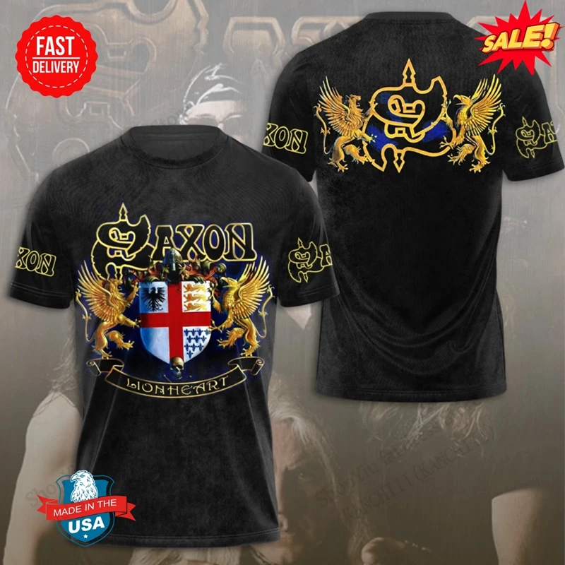 Kaus Gambar Cetak 3d Band Rock Saxon Kaus Lengan Pendek Fashion Wanita Pria Kaus Atasan Hip Hop Ukuran Besar Kaus Anak Pakaian Pria Logam