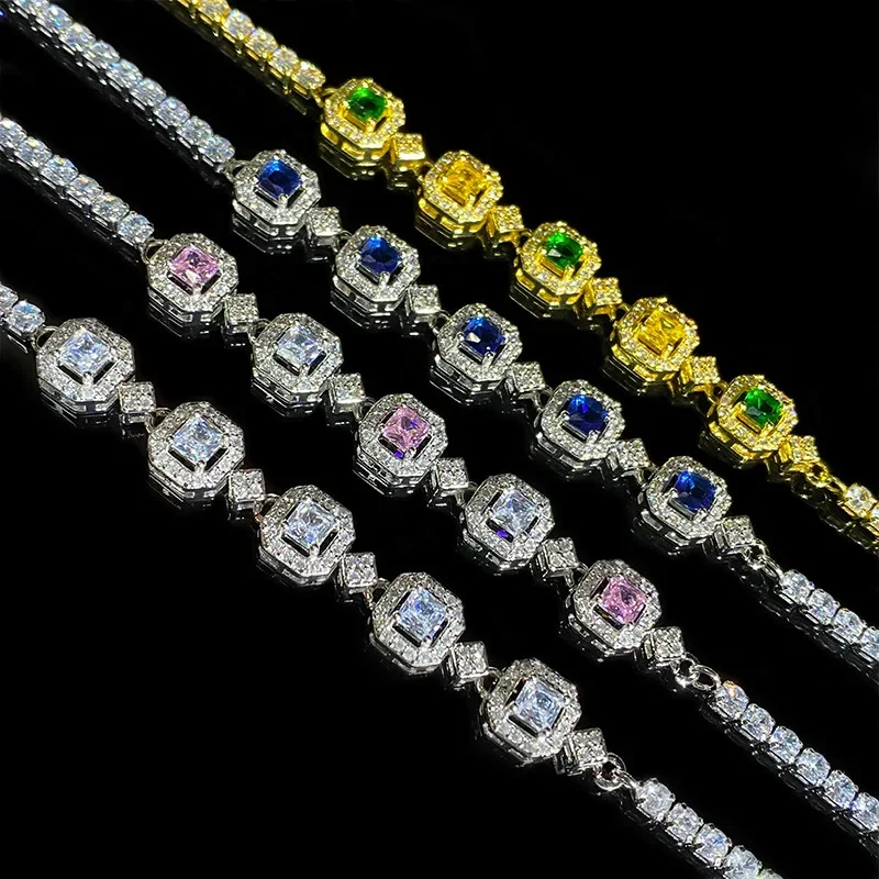 

MDL Moissanit. style micro-set green diamonds white gold plated bracelet multi-color treasure new hand jewelry