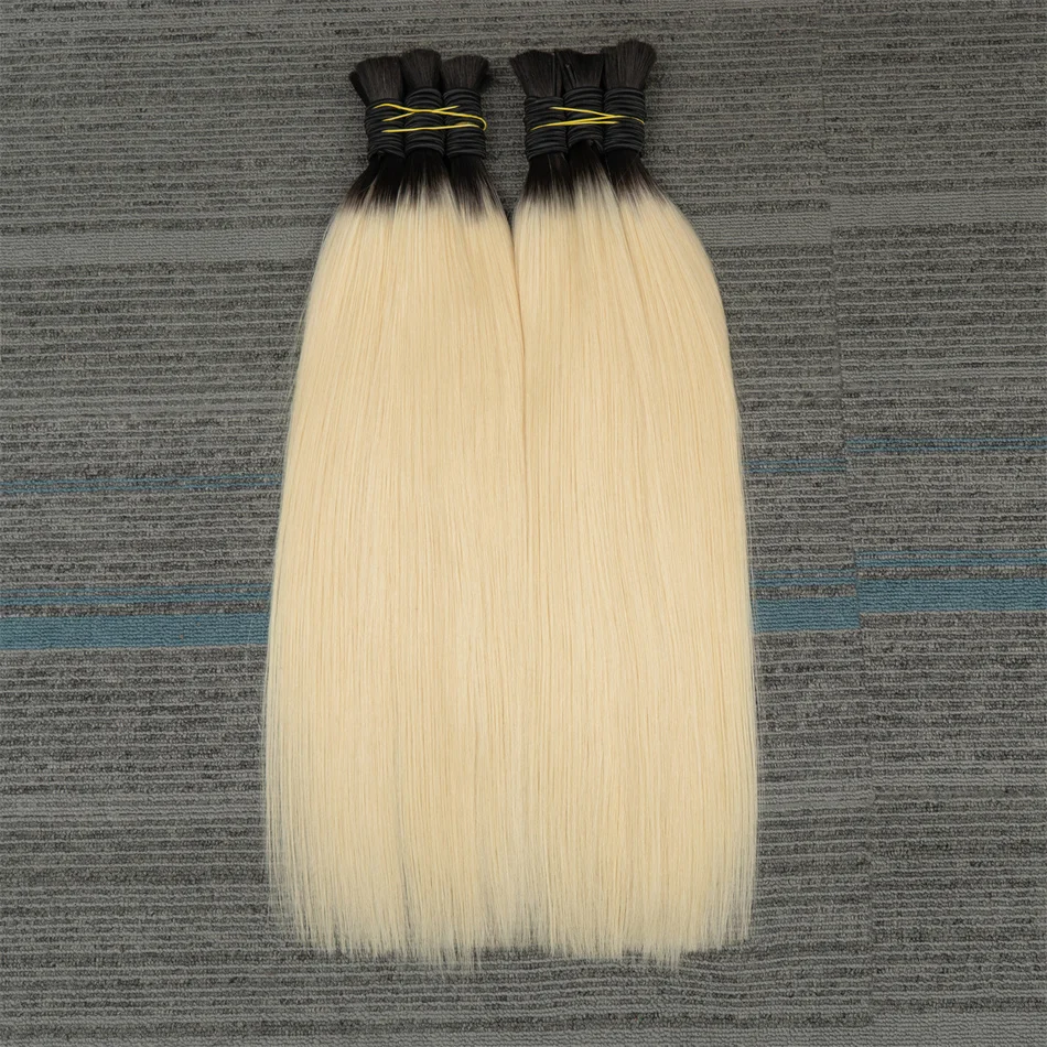 Ombre Straight Bulk Braiding Hair 100% Brazilian Virgin Remy Human Hair Extensions 613 Blonde Color Natural Hair Piece