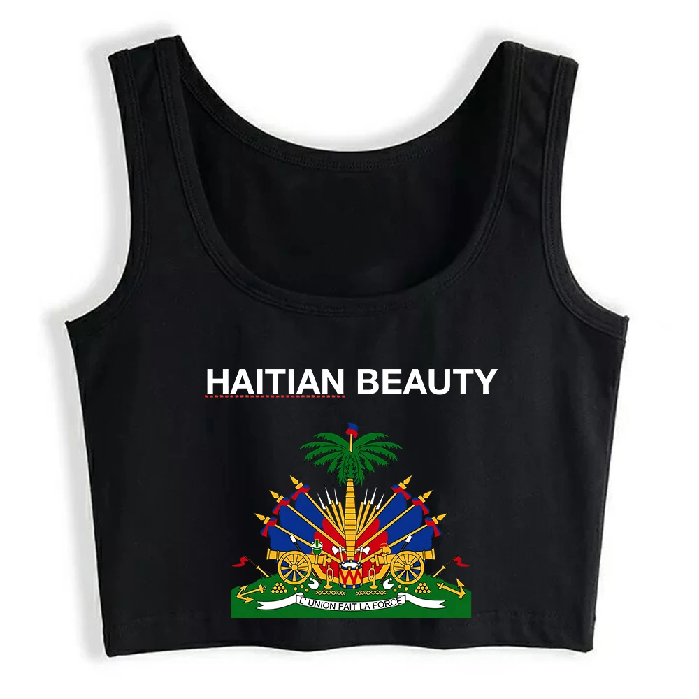 National Coat Of Arms Of Haiti Graphic Sexy Fit Crop Top Haitian Beauty Cotton Breathable Fitness Tank Top Customizable Camisole