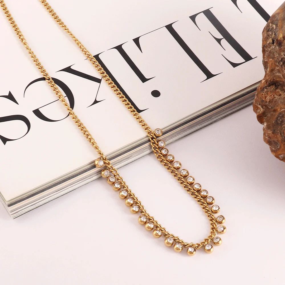 316L الفولاذ المقاوم للصدأ الزركون شرابة قلادة قلادة للنساء الفاخرة الذهب اللون زركونيا سلسلة القلائد مجوهرات #4