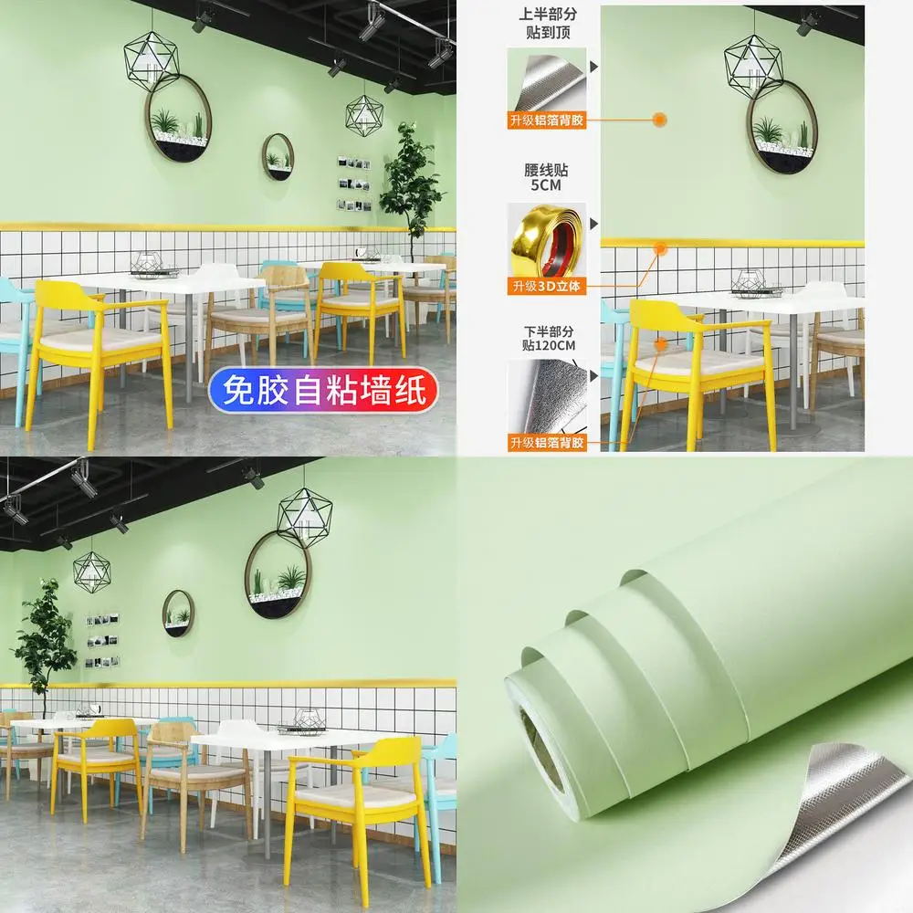 

Самоклеящиеся черно-белые сетчатые обои для закусок, еды, завтрака, фаст-фуд, ресторана, магазина, зеленые самоклеящиеся обои, стены