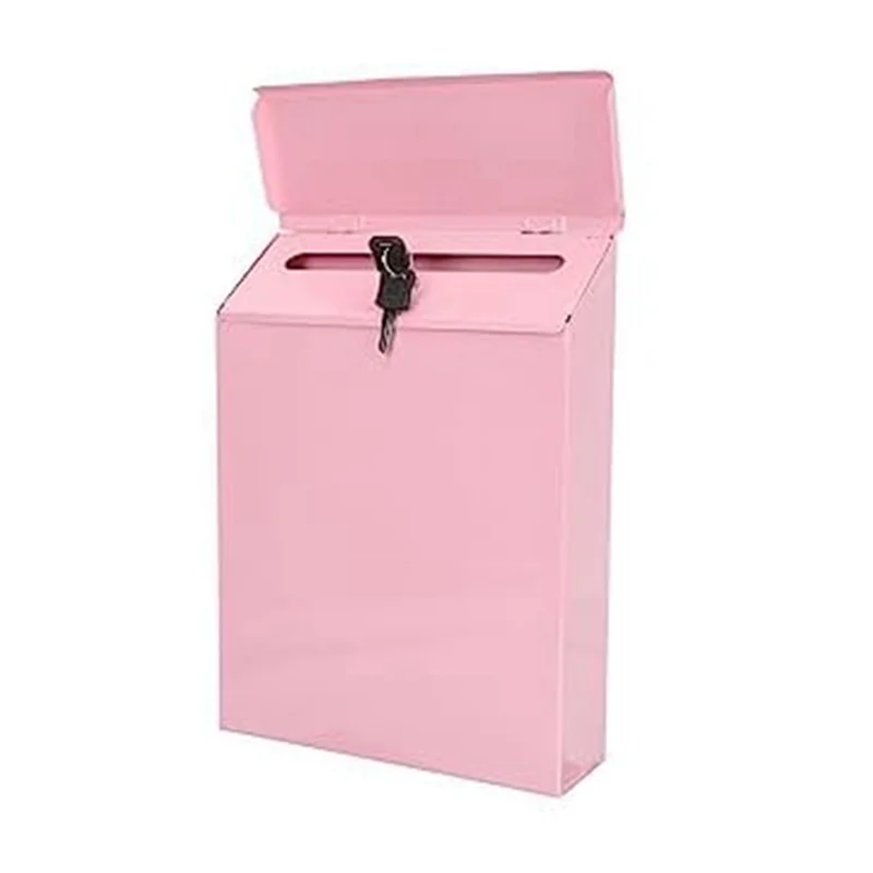 Wall-Mounted Mailbox Lockable Mailbox Wall Collection Box Farmhouse Mailbox with Key Suitable for Home Office Pink