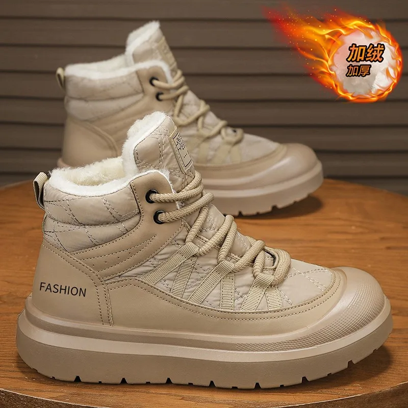 

Fashion High Top Plush Warm Men Snow Boots Outdoor Casual Cotton Boots with Fur Waterproof Non-slip Ankle Boots Walking Sneakers
